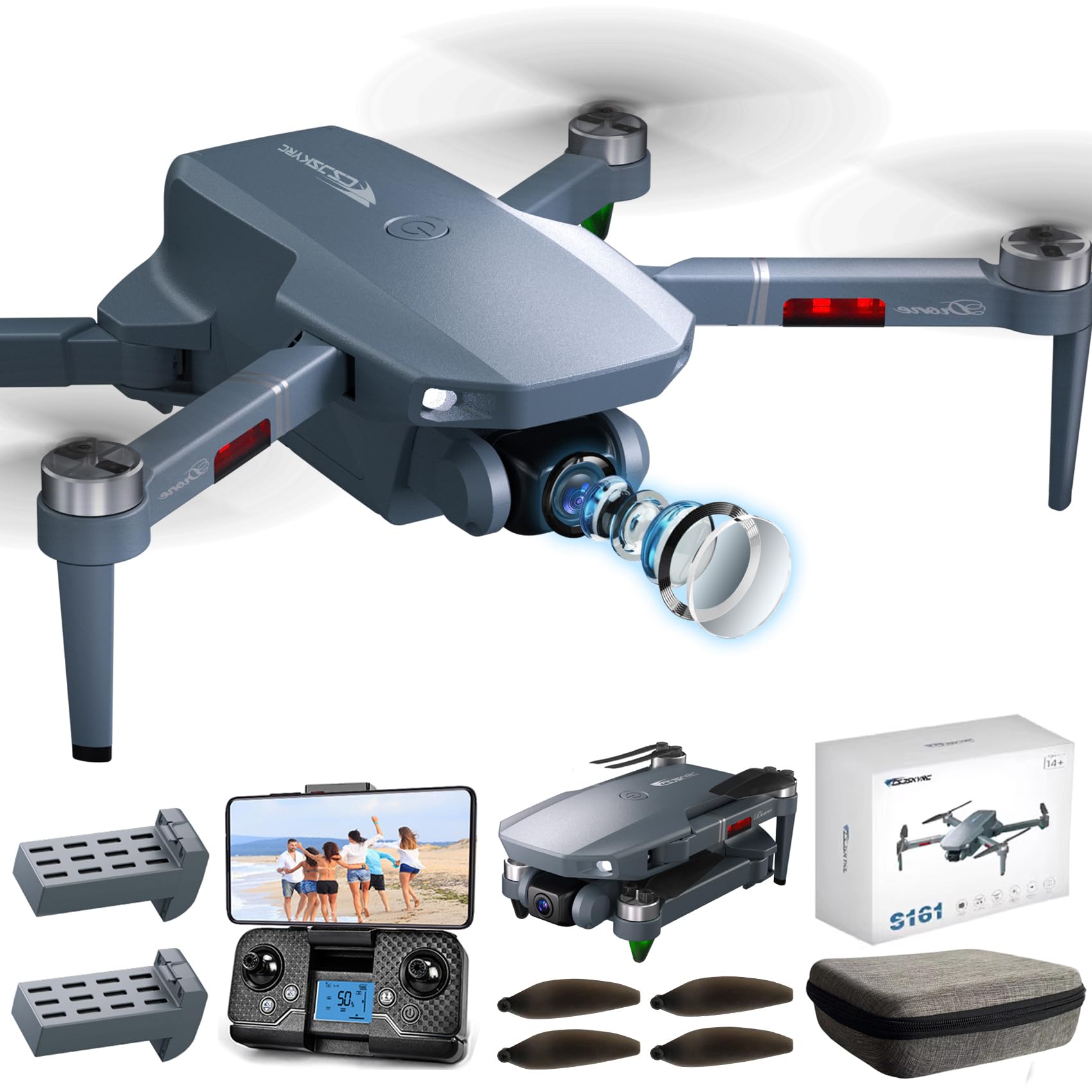 Foldable Drone Kit for Adults Beginners and Kids WIFI RC Quadcopter Remote Control Long Range FPV Airplanes 1080P Camera with 2 Batteries,Advanced Brushless Motors, Video Transmission, Gestures Selfie